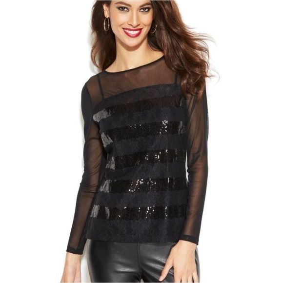 INC International Concepts Tops - INC International Concepts Lace Sequined Illusion